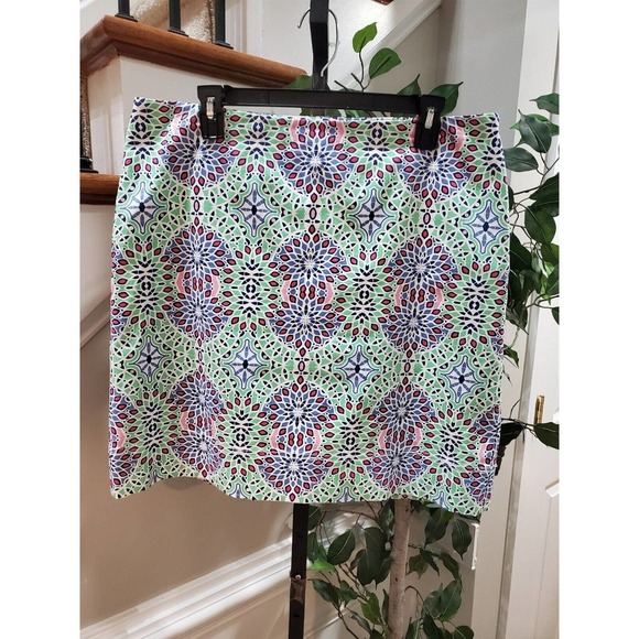 Talbots Womens Multicolor Kaleidoscope Print Cotton Side Zip Mini Skirt Size 14P - Picture 1 of 8